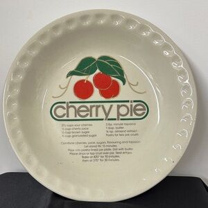 Cherry Pie Decorative Ceramic Pie Plate - Red & Green Cherry Graphic